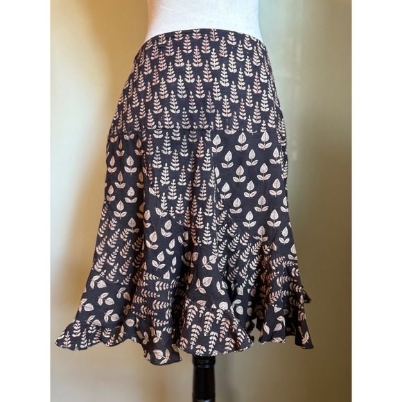 Fabindia M Floral Skirt brown Boho Ruffle whimsi flowy y2k cottage resort Fairy - Picture 3 of 5